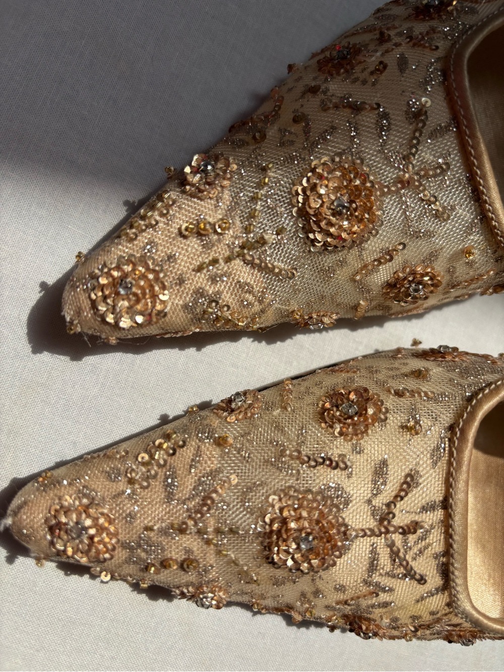 Lord & Taylor Gold Beaded Lace Pointed-Toe Pumps - Picture 2 of 4